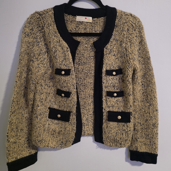rich Sweaters - Elegant Black and Tan Women's Cardigan